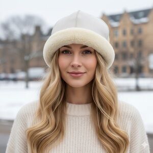 SHEARLING  CREAM  Shearling Sheepskin  Winter Fur Women Hat